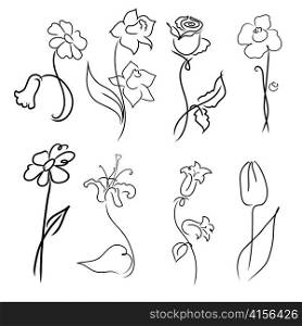 Vector illustration of flowers Design Set made with simple line only
