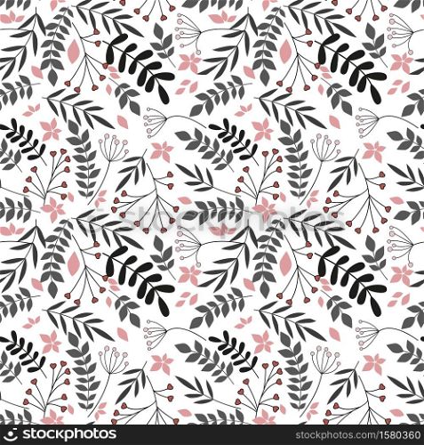 Vector illustration of flowers seamless pattern with leaves. Natural background. Flowers seamless pattern leaves