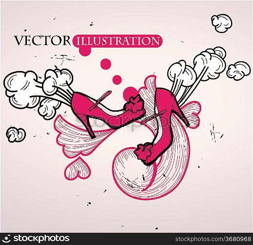 vector illustration of flying pink shoes