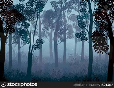 Vector illustration of Forest at night background