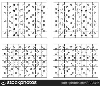 Vector illustration of four different white puzzle, separate pieces