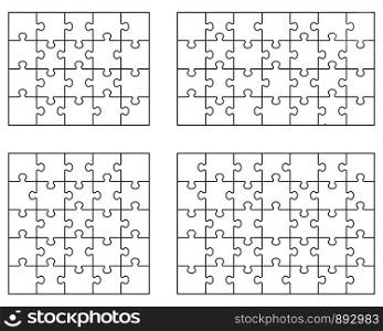 Vector illustration of four different white puzzle, separate pieces