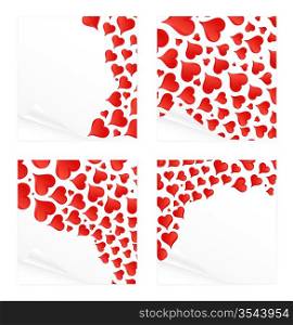Vector illustration of four lovely reminder notepads with peeling effect full of classy Valentine hearts.
