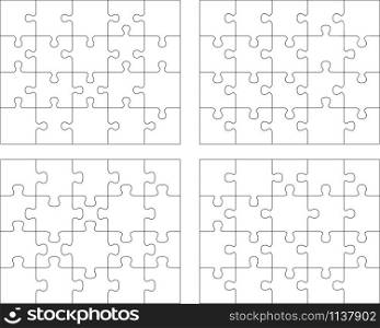 Vector illustration of four white puzzles, separate pieces