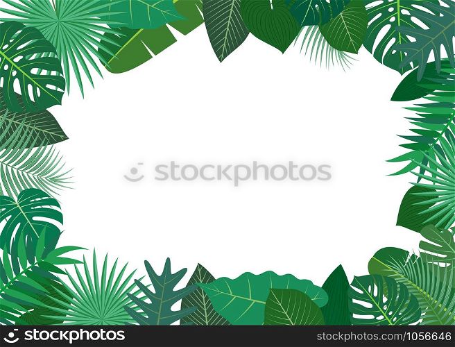 Vector illustration of frame made of green tropical leaves on white background