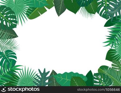 Vector illustration of frame made of green tropical leaves on white background