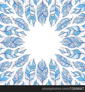Vector illustration of frame with abstract feathers. frame with abstract colorful feathers.