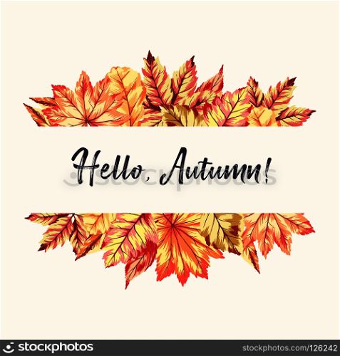 Vector illustration of frame with fall leaves. Seasonal background for card, banner, flyer concept.. Autumn leaves Frame