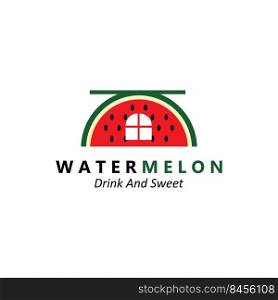 Vector Illustration Of Fresh Fruit Watermelon Fruit Logo Red, Available In The Market, Screen Printing Design, Sticker, Banner, Fruit Company