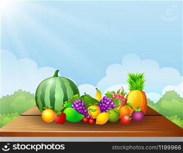 Vector illustration of Fresh fruits on table illustration
