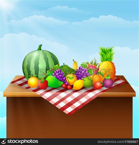 Vector illustration of Fresh fruits on table illustration