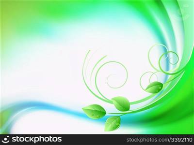 Vector illustration of fresh spring abstract background with green leaves