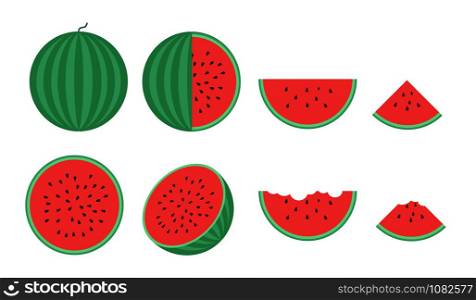 vector illustration of fresh watermelon set isolated on white background