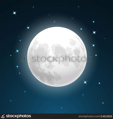 Vector Illustration of full moon close up and around the stars. Full moon and stars