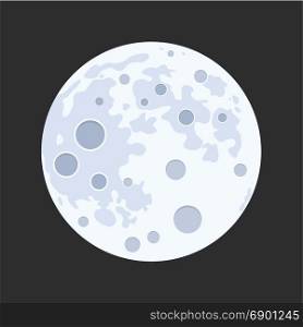 vector illustration of full moon isolated on black background. flat design style of abstract moon surface