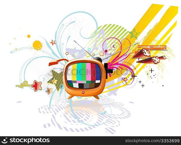 Vector illustration of funky abstract background with cool retro TV