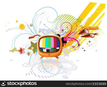Vector illustration of funky abstract background with cool retro TV