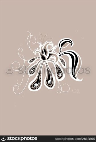 Vector illustration of funky abstract flower on the black background