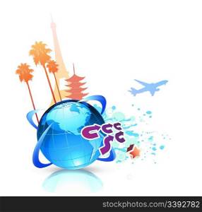 Vector illustration of funky abstract summer travel background