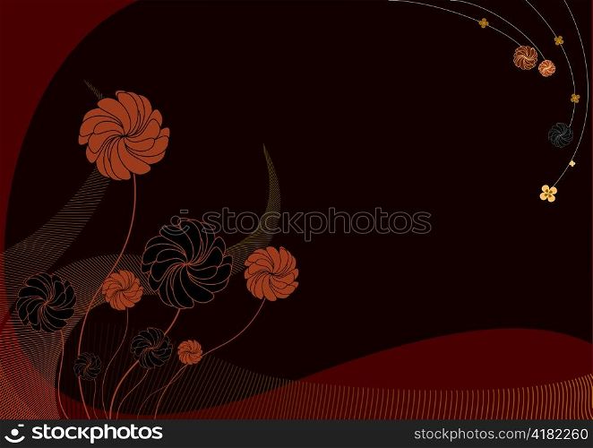 Vector illustration of funky Background with dark flowers
