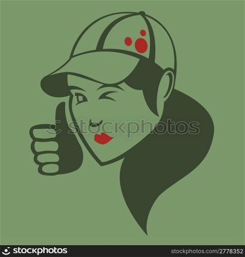 Vector illustration of funky cool young woman on the green background.