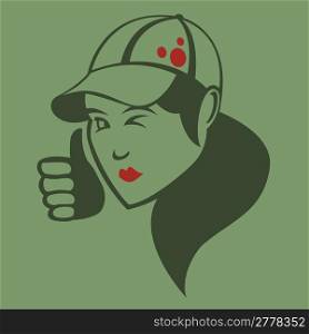 Vector illustration of funky cool young woman on the green background.