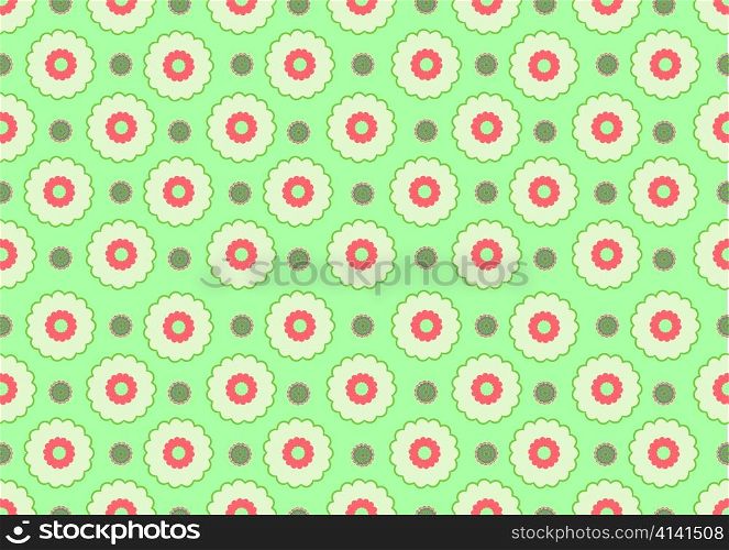 Vector illustration of funky flowers abstract pattern on green background