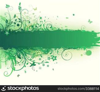 Vector illustration of funky Grunge futuristic background with green floral Decorative banner