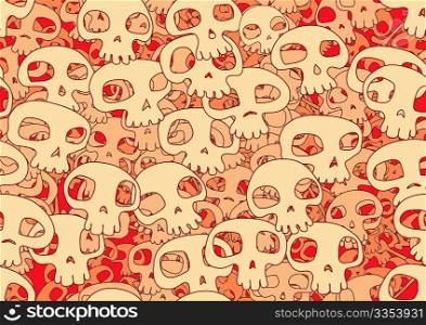 Vector illustration of funky pattern background made of many cool skulls