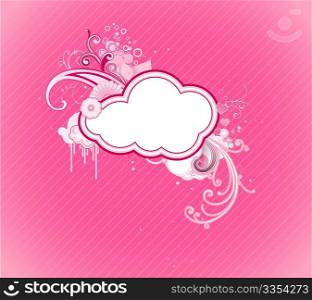 Vector illustration of funky retro styled design pink frame made of floral elements