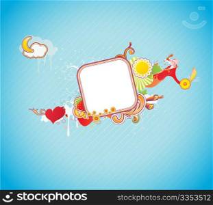 Vector illustration of funky styled design frame made of floral and fruity elements