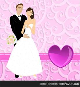 Vector illustration of funky wedding invitation with beautiful sexy couple