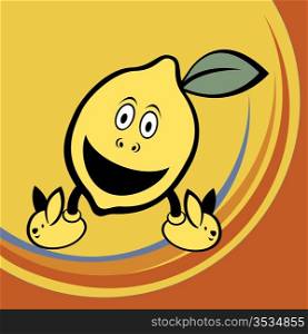 Vector illustration of funny and cute lemon on retro style