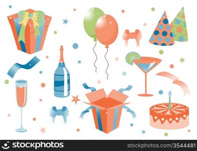 Vector illustration of funny birthday icons. Suitable for birthday cards and invotations.