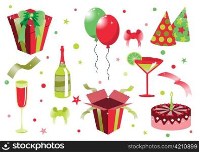 Vector illustration of funny birthday icons. Suitable for birthday cards and invotations.