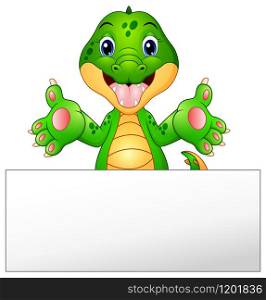 Vector illustration of Funny crocodile cartoon with blank sign