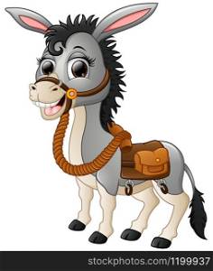 Vector illustration of Funny donkey smiling with a saddle