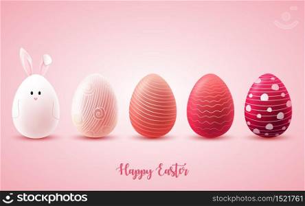 Vector illustration of Funny Easter eggs on bright pink background