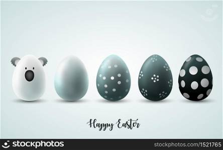 Vector illustration of Funny Easter eggs on gray sunny background