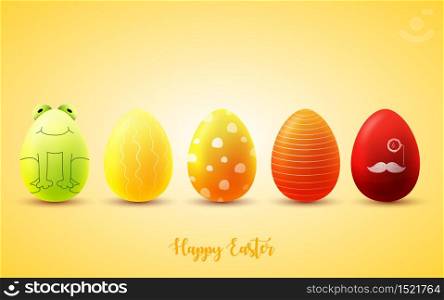 Vector illustration of Funny Easter eggs on yellow sunny background