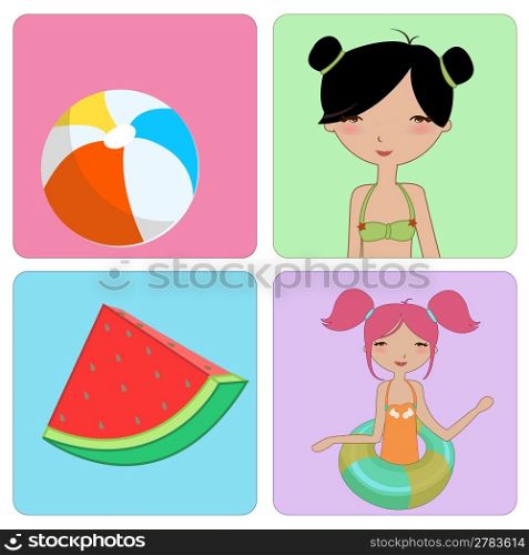 Vector Illustration of funny Kiddie style design summer background