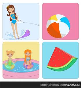 Vector Illustration of funny Kiddie style design summer background