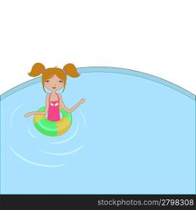 Vector Illustration of funny Kiddie style design summer background with the little girl in the water