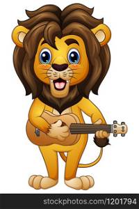 Vector illustration of Funny lion cartoon playing guitar