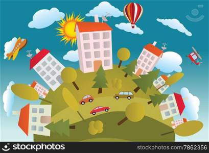 "Vector illustration of funny picture "around the world""