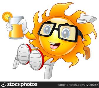 Vector illustration of Funny sun relaxing showing orange juice
