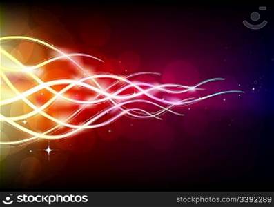 Vector illustration of futuristic abstract glowing background resembling motion blurred neon light curves
