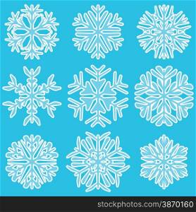 Vector illustration of Geometric blue Snowflakes set