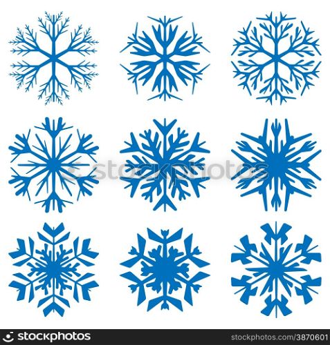 Vector illustration of Geometric blue Snowflakes set