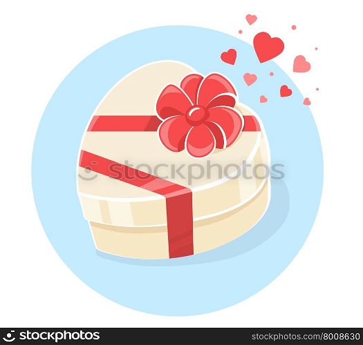 Vector illustration of gift box in heart shape on blue background. Art design for Valentine&rsquo;s Day greetings and card, web, banner, poster, flyer, brochure, print.